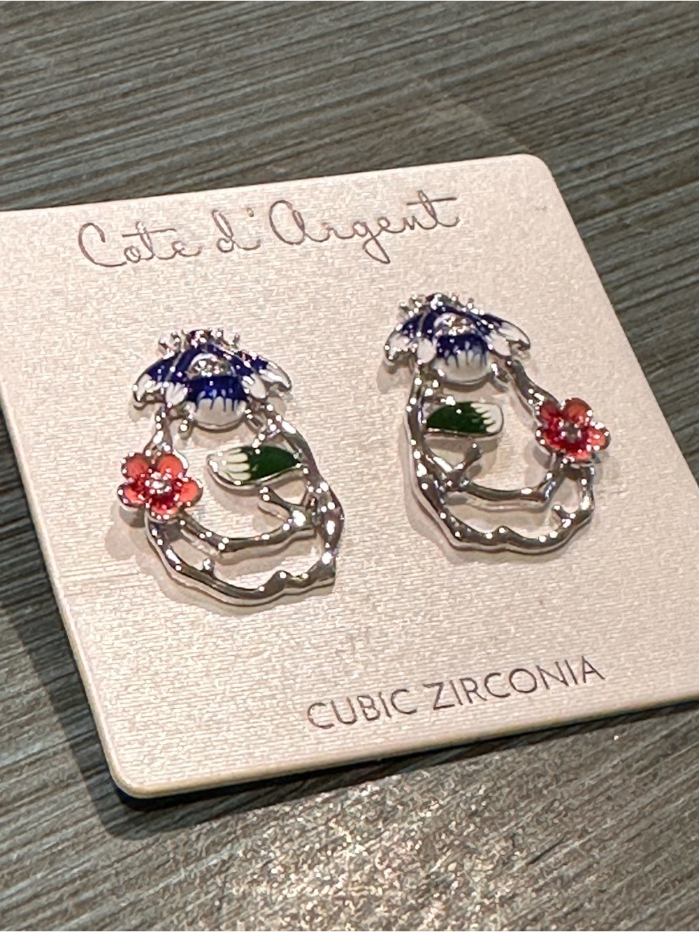 Cote d’Argent Chinoiserie Bee Enameled Drop Earrings CZ Silver